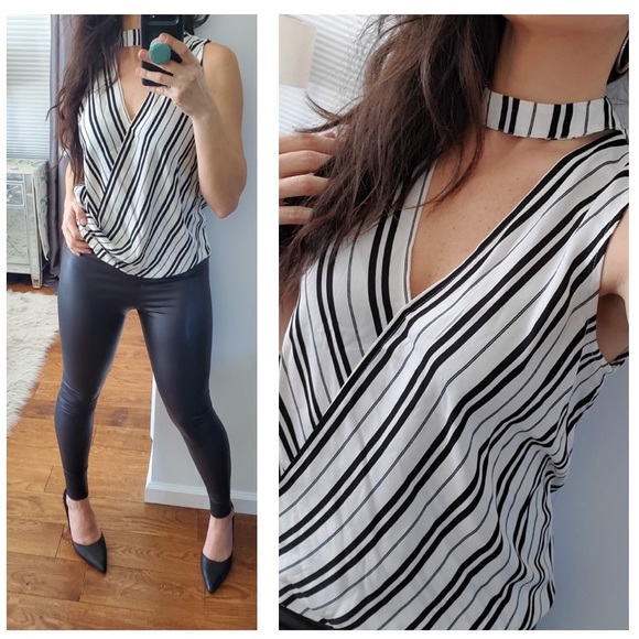 🎀SALE🎀Black & White striped choker blouse - Picture 4 of 8
